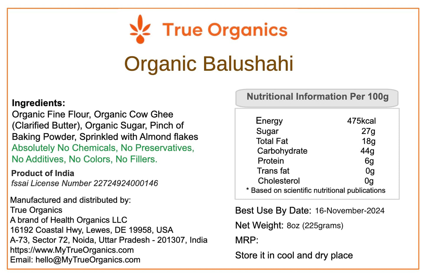 Not used-Organic Balushahi 200grams (7oz)