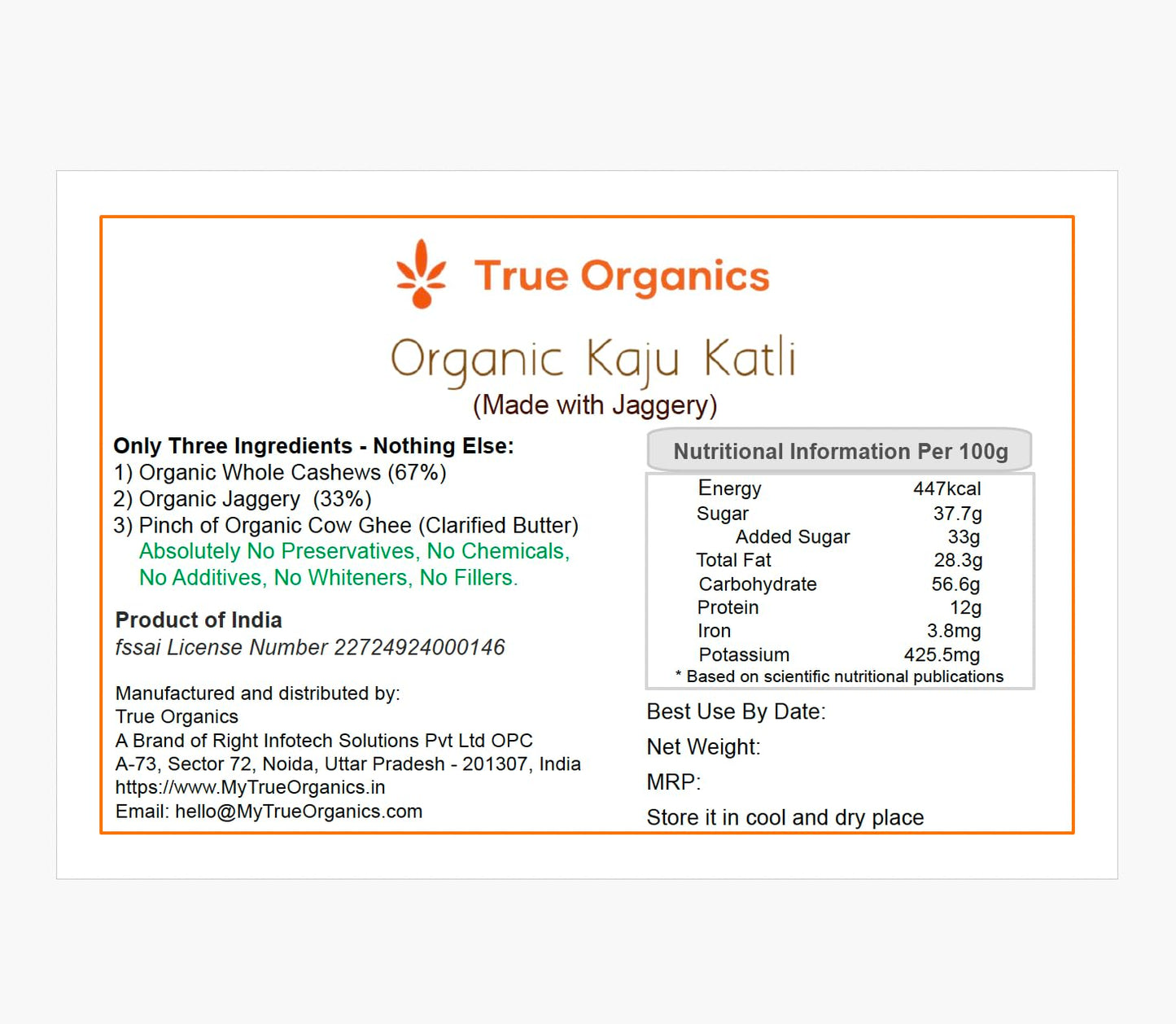 Organic Kaju Katli (Made with Organic Jaggery) 9oz