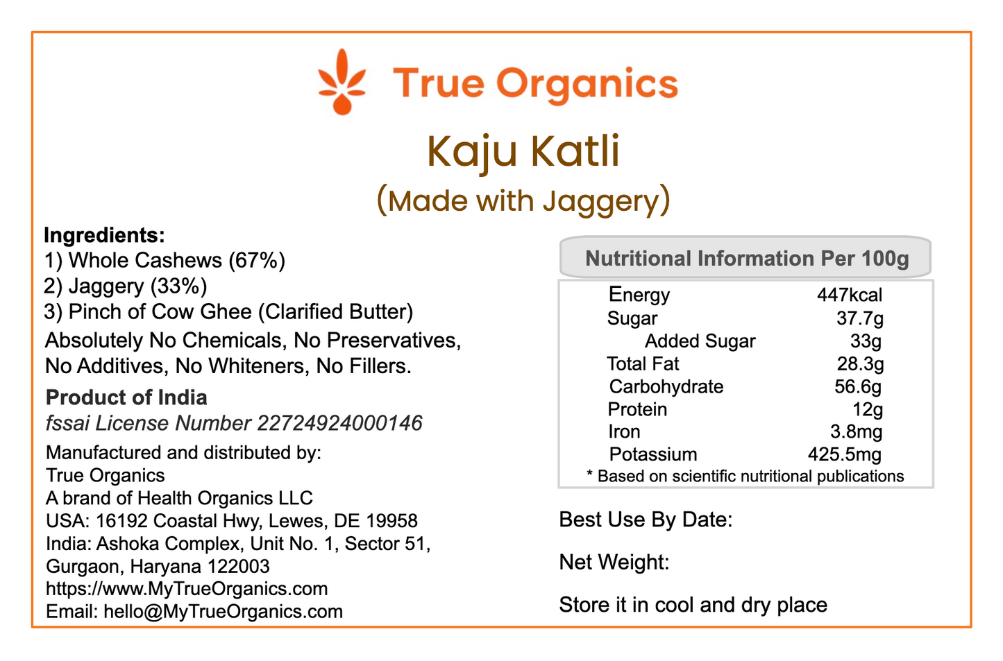 Kaju Katli (Made with Jaggery) · 9oz