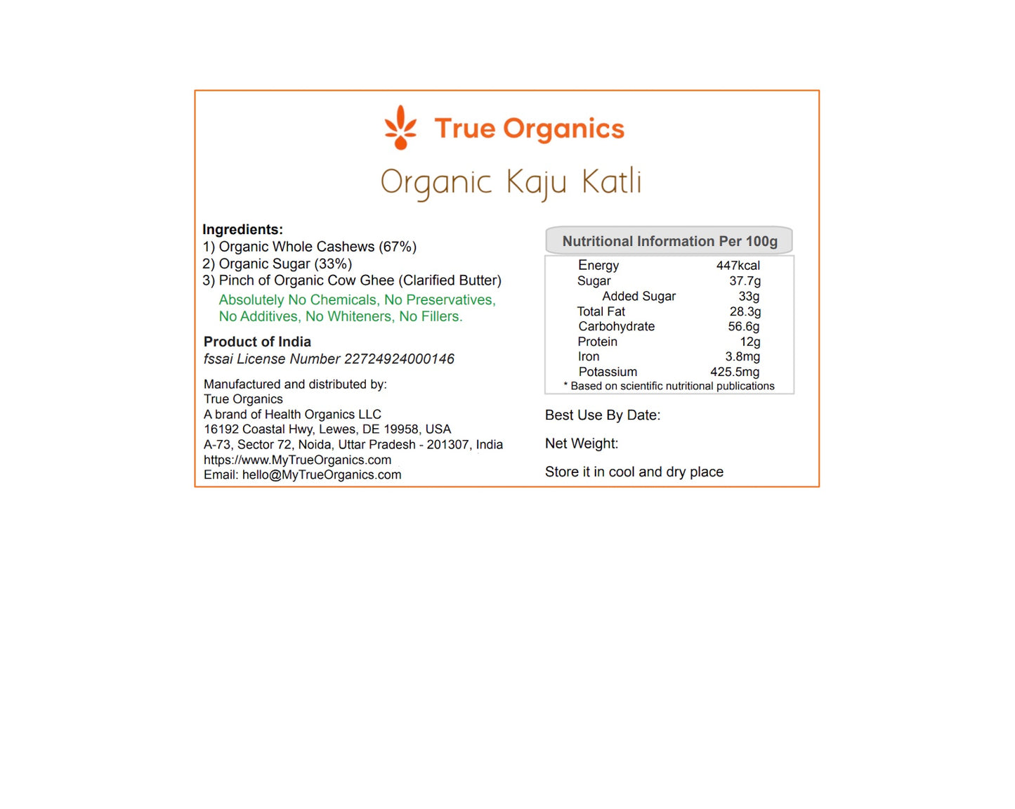 Organic Kaju Katli 450grams